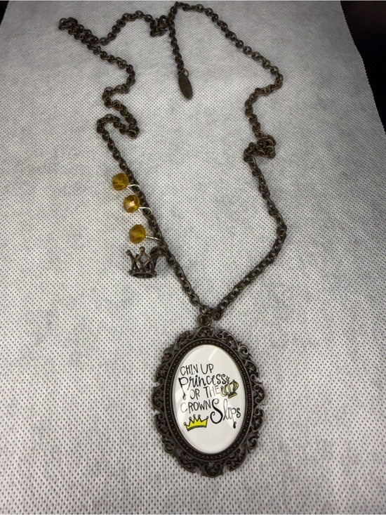 Plunder Jewelry - Plunder Chin Up Princess Crown Slips Necklace 32” Bronze Tone Pendant